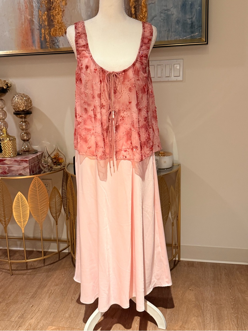 Pink skirt with sheer top set
